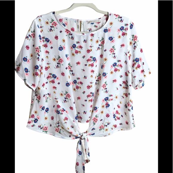 ACTIVE USA Floral Print Tie Front Top - Sz Lg - Picture 1 of 5